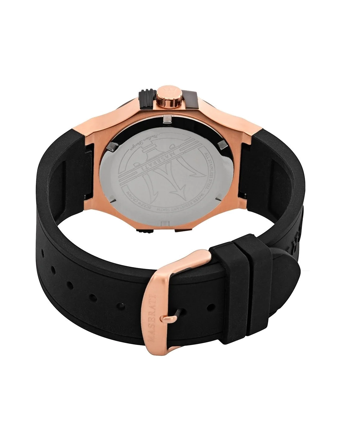 Montre Homme Maserati Potenza R8851108002, Boîtier Or Rose, Cadran Noir, Bracelet Silicone Noir vue 3