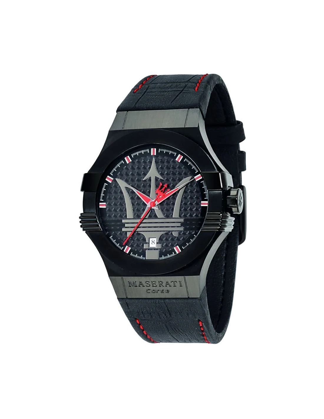 Montre Homme Maserati Potenza R8851108010 Cadran Noir Bracelet Cuir Rouge