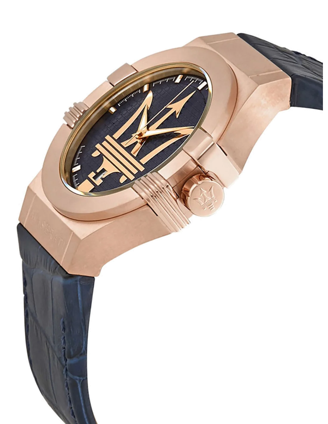 Montre Homme Maserati Potenza R8851108027, Cadran Noir, Boîtier Or Rose, Bracelet Cuir Bleu vue 2