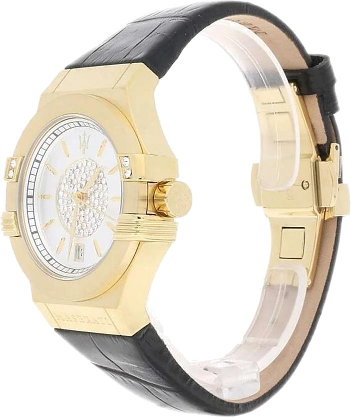 Montre Femme Maserati Potenza R8851108505 Quartz Cadran Argenté Boîtier Or Bracelet Cuir Noir vue 2