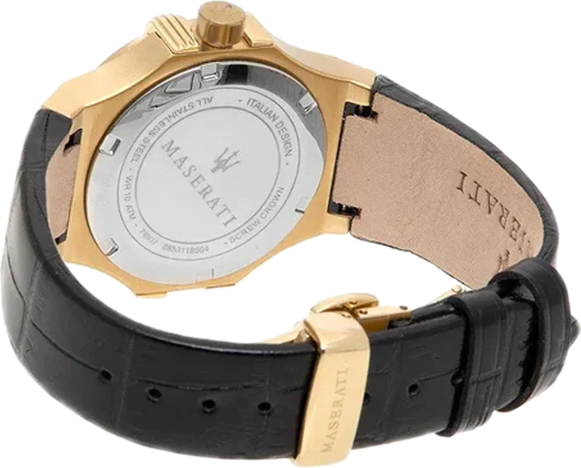 Montre Femme Maserati Potenza R8851108505 Quartz Cadran Argenté Boîtier Or Bracelet Cuir Noir vue 3