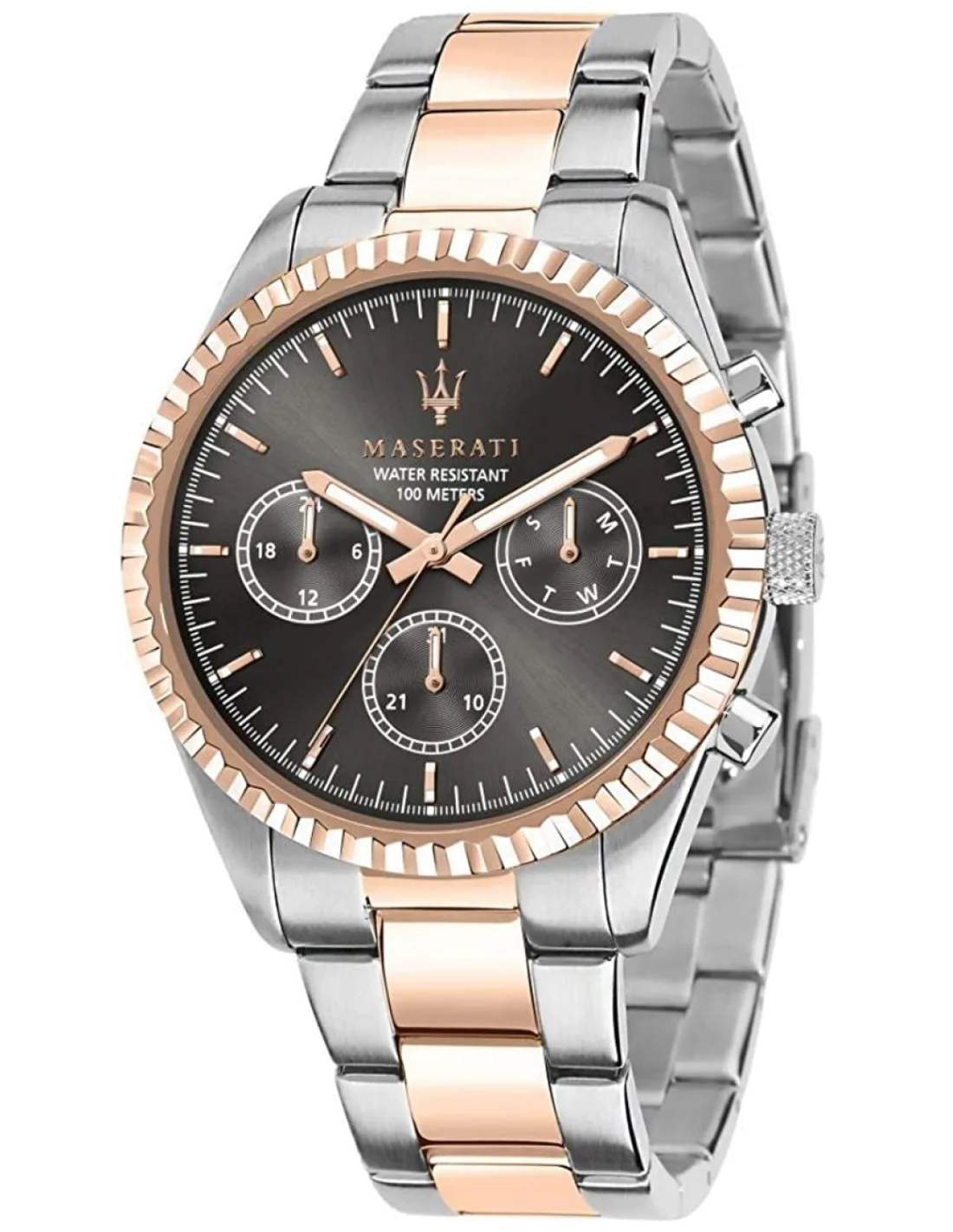 Montre Homme Maserati Competizione - Cadran Noir, Boîtier Argent et Or Rose - Réf. R8853100020