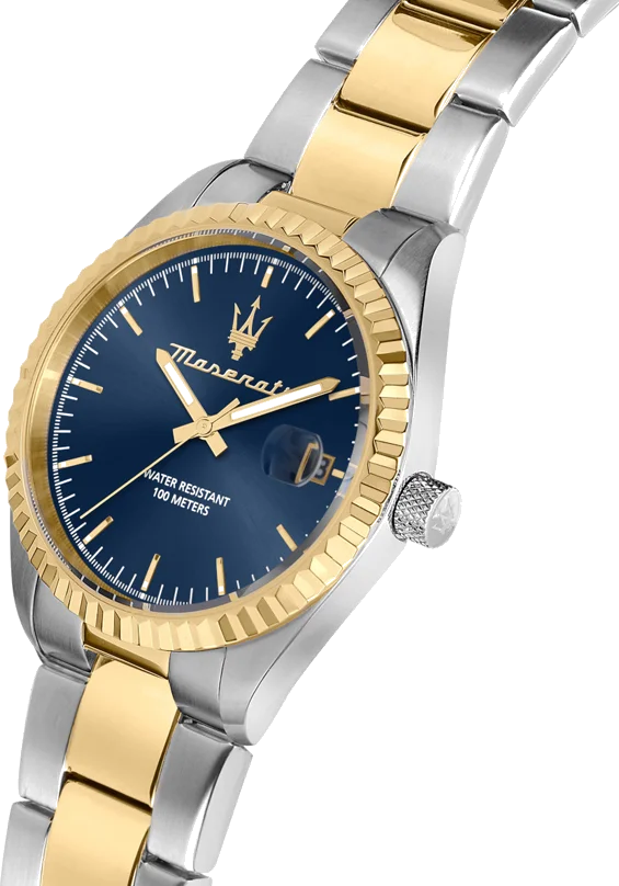 Montre Maserati R8853100027 pour Homme - Acier Bicolore Argent/Or, Cadran Bleu Soleillé vue 2