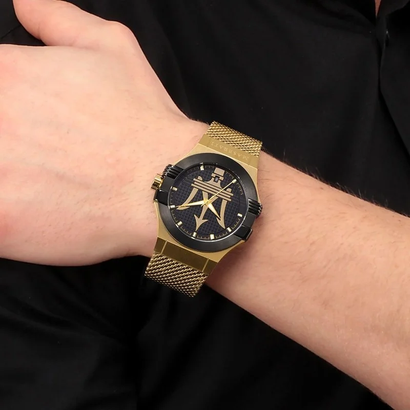 Montre Homme Maserati Potenza R8853108006 - Boîtier et bracelet maille milanaise en acier doré vue 5