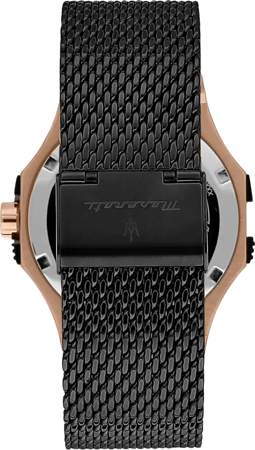 Montre Homme Maserati Potenza R8853108010 - Boîtier Or Rose, Cadran Noir, Bracelet Maille Milanaise Acier vue 3