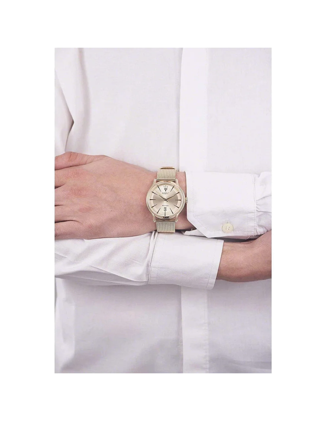 Montre Homme Maserati Epoca R8853118003 Cadran Doré Bracelet Maille Milanaise Or vue 3