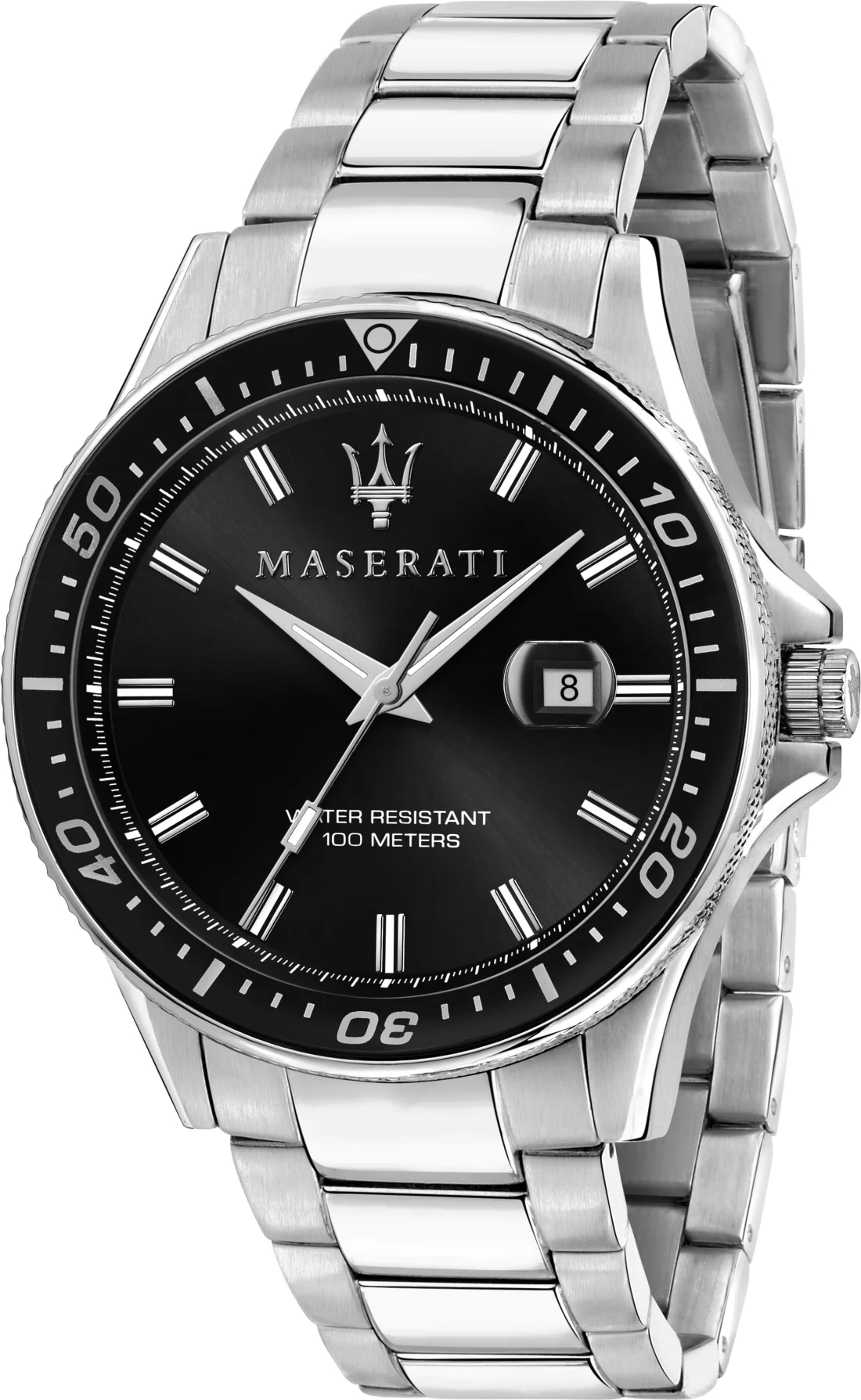 Montre Homme Maserati Sfida R8853140002, boîtier et bracelet acier argent, cadran noir