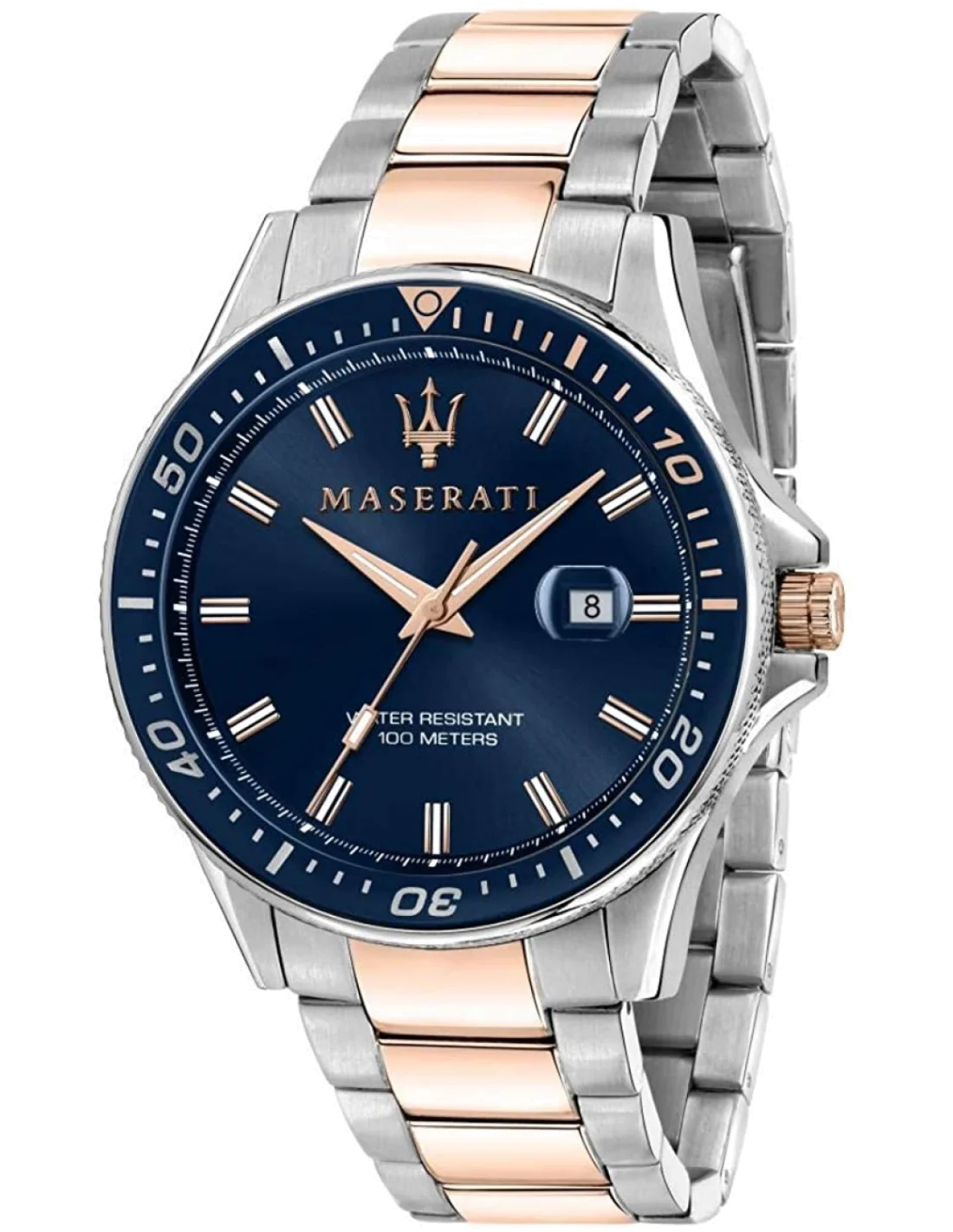 Montre Homme Maserati Sfida R8853140003 Cadran Bleu, Bracelet Acier Bicolore Argent/Or Rose