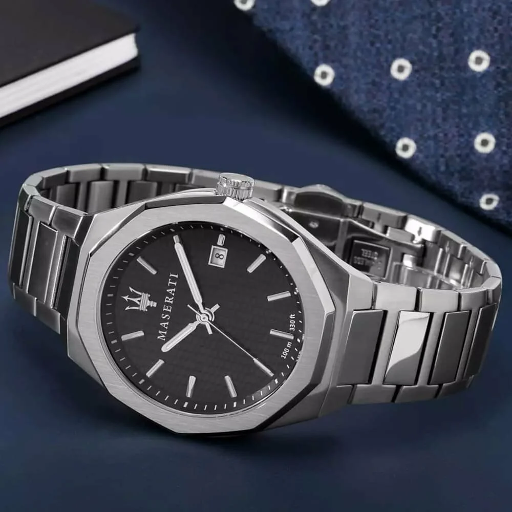 Montre Homme Maserati Stile R8853142003, boîtier et bracelet acier inoxydable argent, cadran noir vue 5