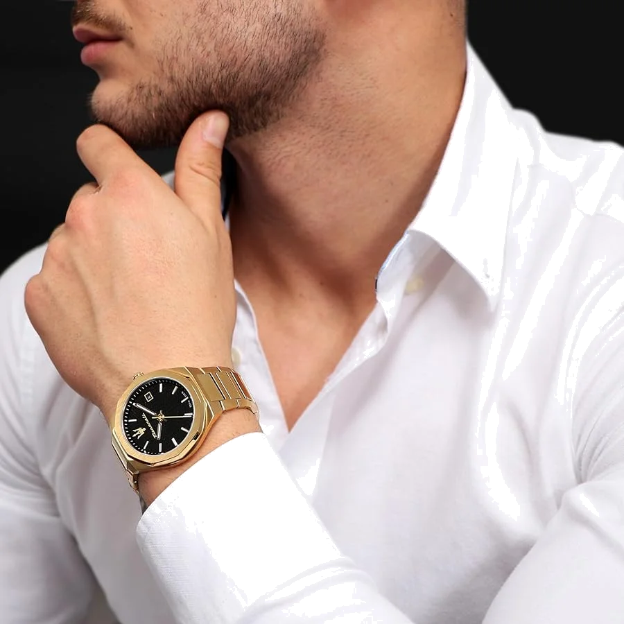 Montre Homme Maserati Stile R8853142004, boîtier et bracelet acier doré jaune vue 4