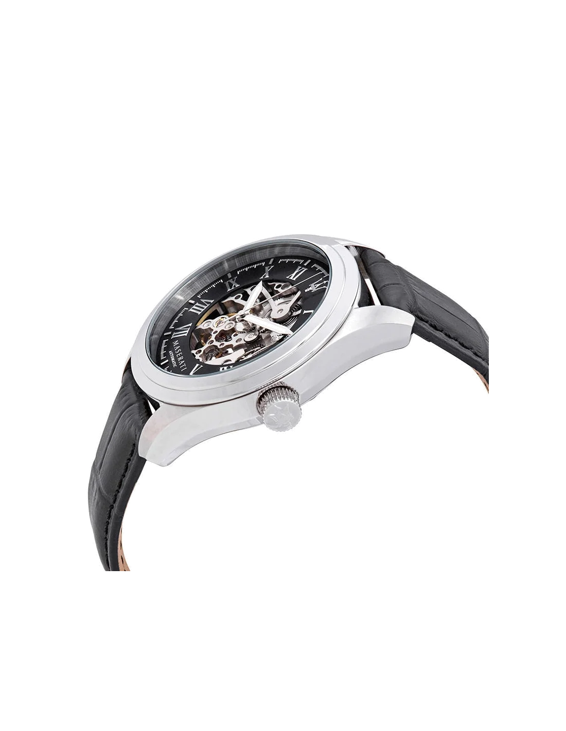 Montre Homme Maserati Traguardo R8871612001 Cadran squelette automatique, boîtier acier et bracelet cuir noir vue 2