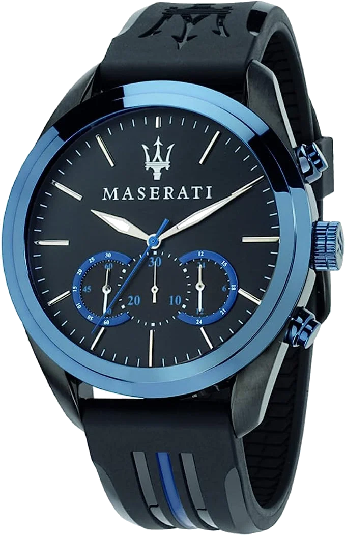 Montre Homme Maserati Traguardo Chronographe - Boîtier Noir 45mm, Cadran Noir, Bracelet Caoutchouc - Réf. R8871612006