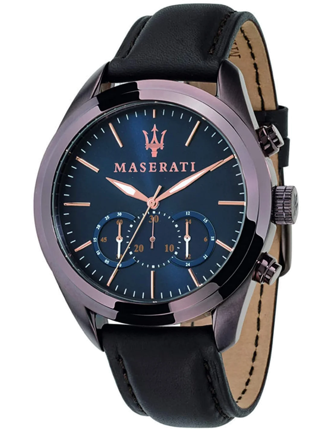 Montre Homme Maserati Traguardo R8871612008 - Boîtier Violet, Cadran Bleu, Bracelet Cuir Marron