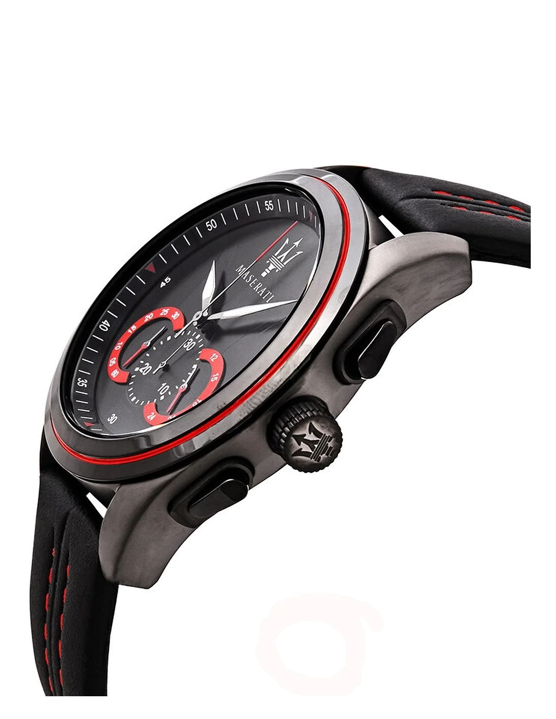 Montre Homme Maserati Traguardo R8871612023 Cadran Noir Boîtier Acier Bracelet Cuir Noir Surpiqûres Rouges vue 2