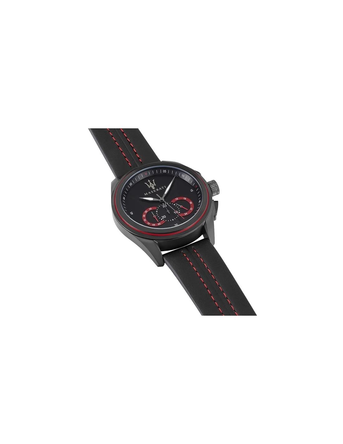 Montre Homme Maserati Traguardo R8871612023 Cadran Noir Boîtier Acier Bracelet Cuir Noir Surpiqûres Rouges vue 3