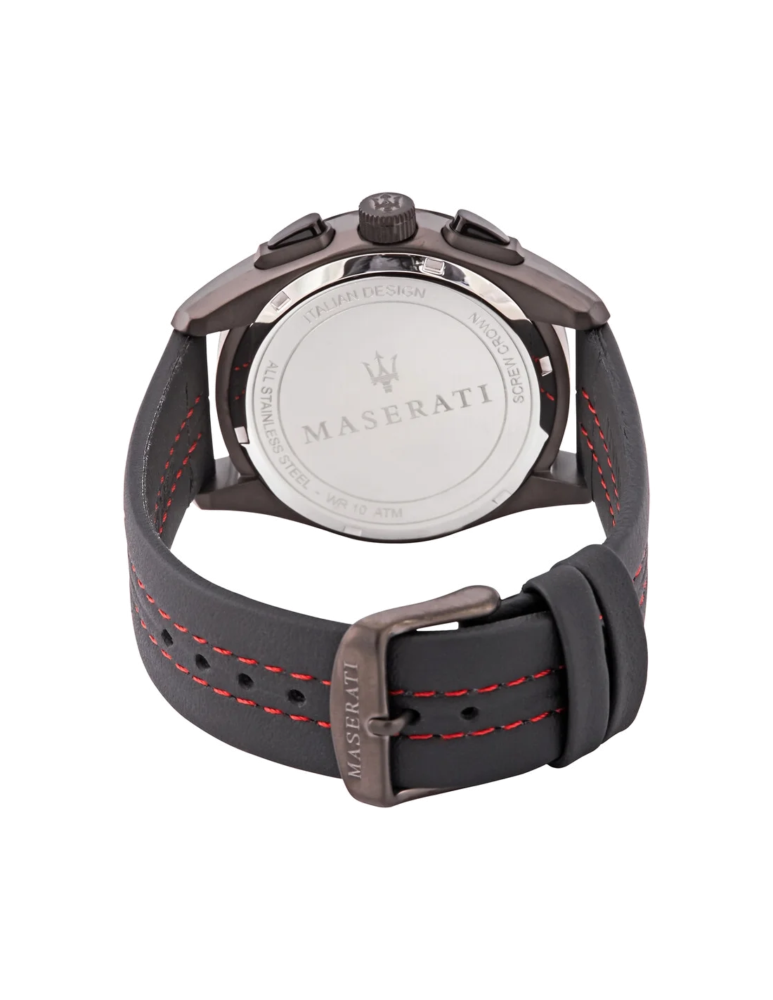 Montre Homme Maserati Traguardo R8871612023 Cadran Noir Boîtier Acier Bracelet Cuir Noir Surpiqûres Rouges vue 4