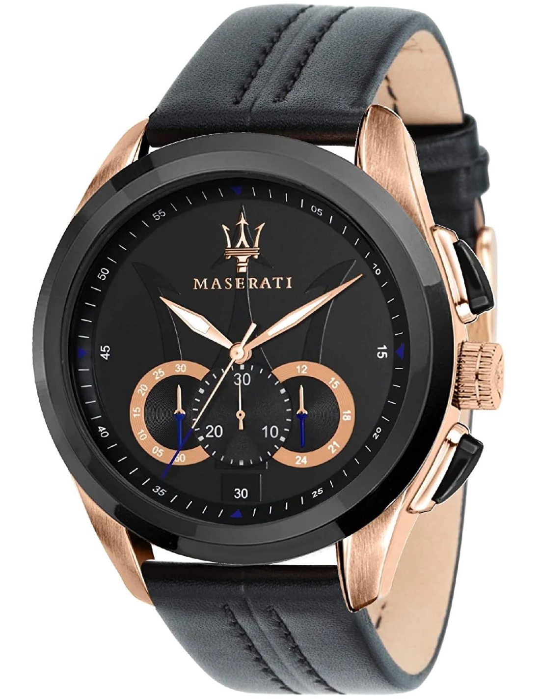 Montre Maserati Traguardo Homme R8871612025, Cadran Noir et Boîtier Or Rose
