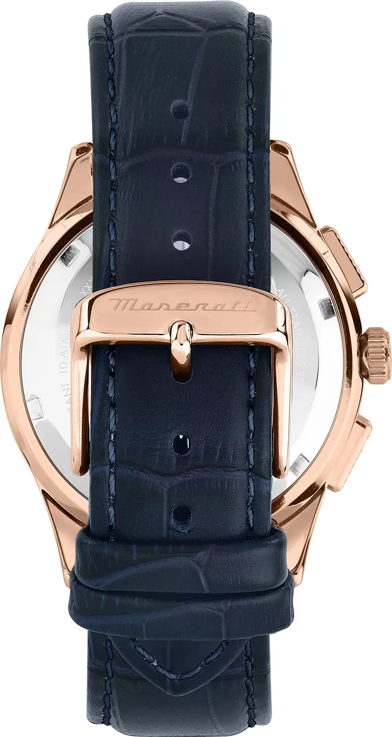 Montre Homme Maserati Sorpasso R8871624009 - Boîtier Acier Or Rose, Cadran et Bracelet Cuir Bleu vue 3