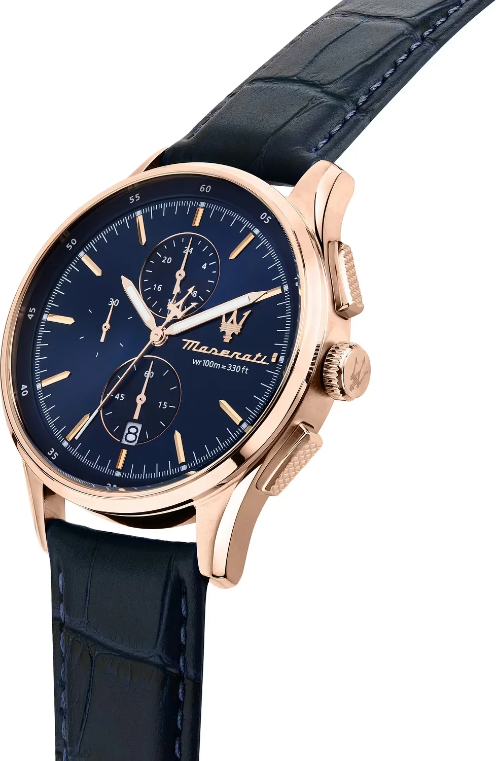 Montre Homme Maserati Sorpasso R8871624009 - Boîtier Acier Or Rose, Cadran et Bracelet Cuir Bleu vue 4