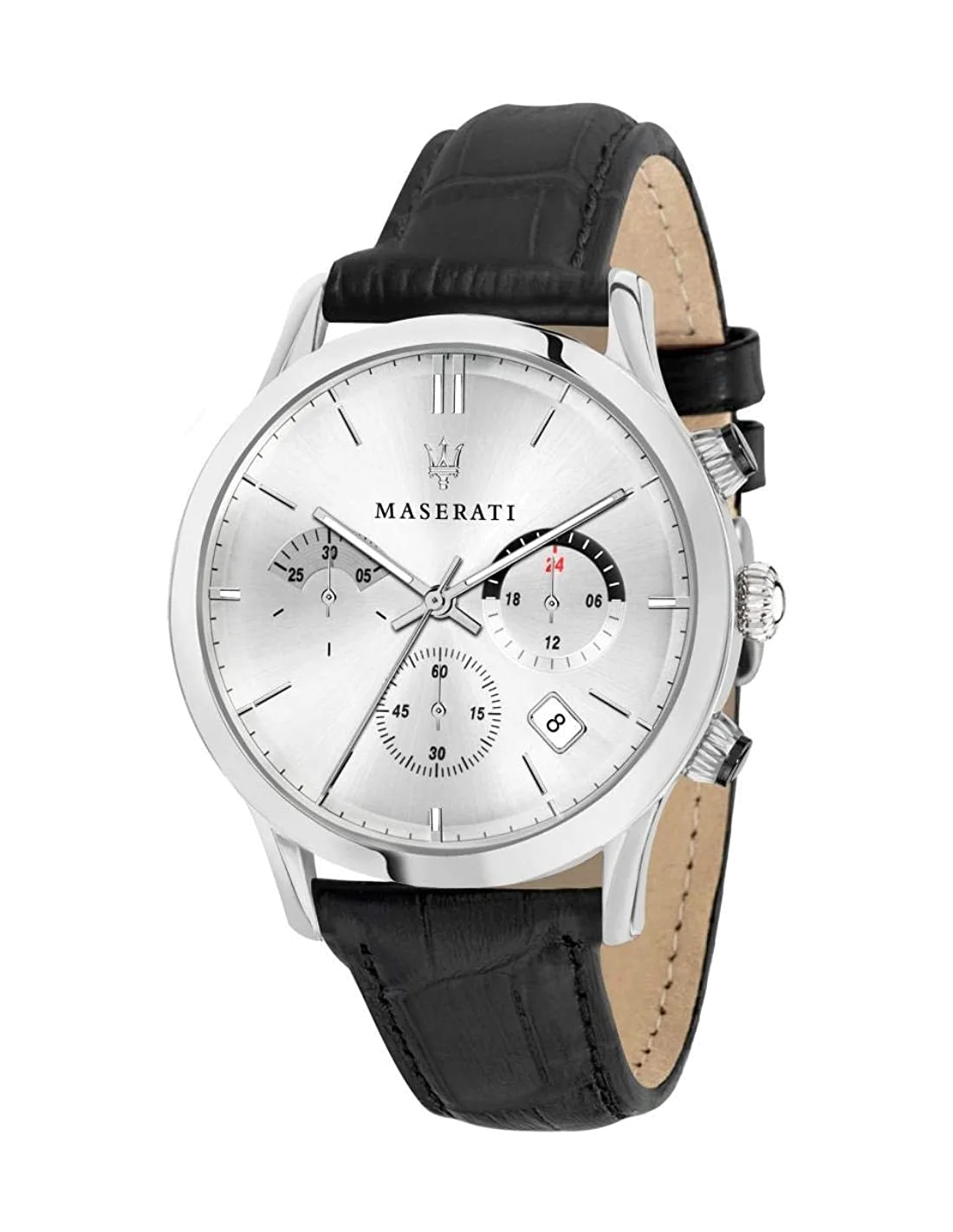 Maserati Ricordo R8871633001 - Montre Homme Cadran Argent, Bracelet Cuir Noir