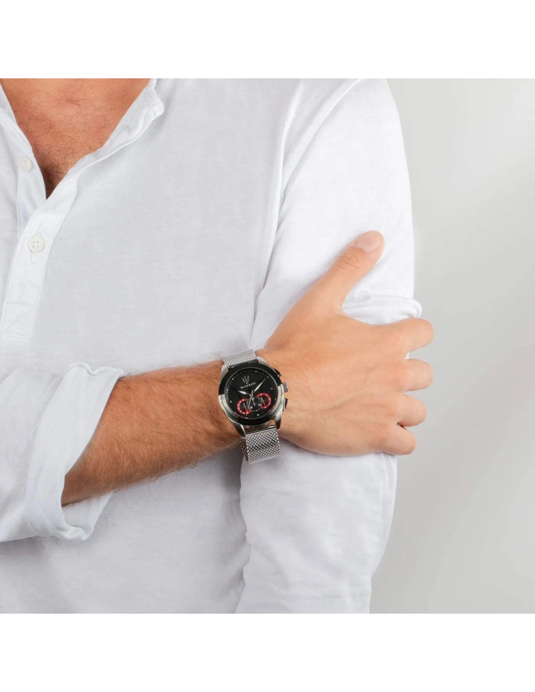 Maserati Traguardo R8873612005 - Montre Homme Chronographe Quartz, Cadran Noir, Boîtier 45mm, Bracelet Maille Milanaise Acier vue 3