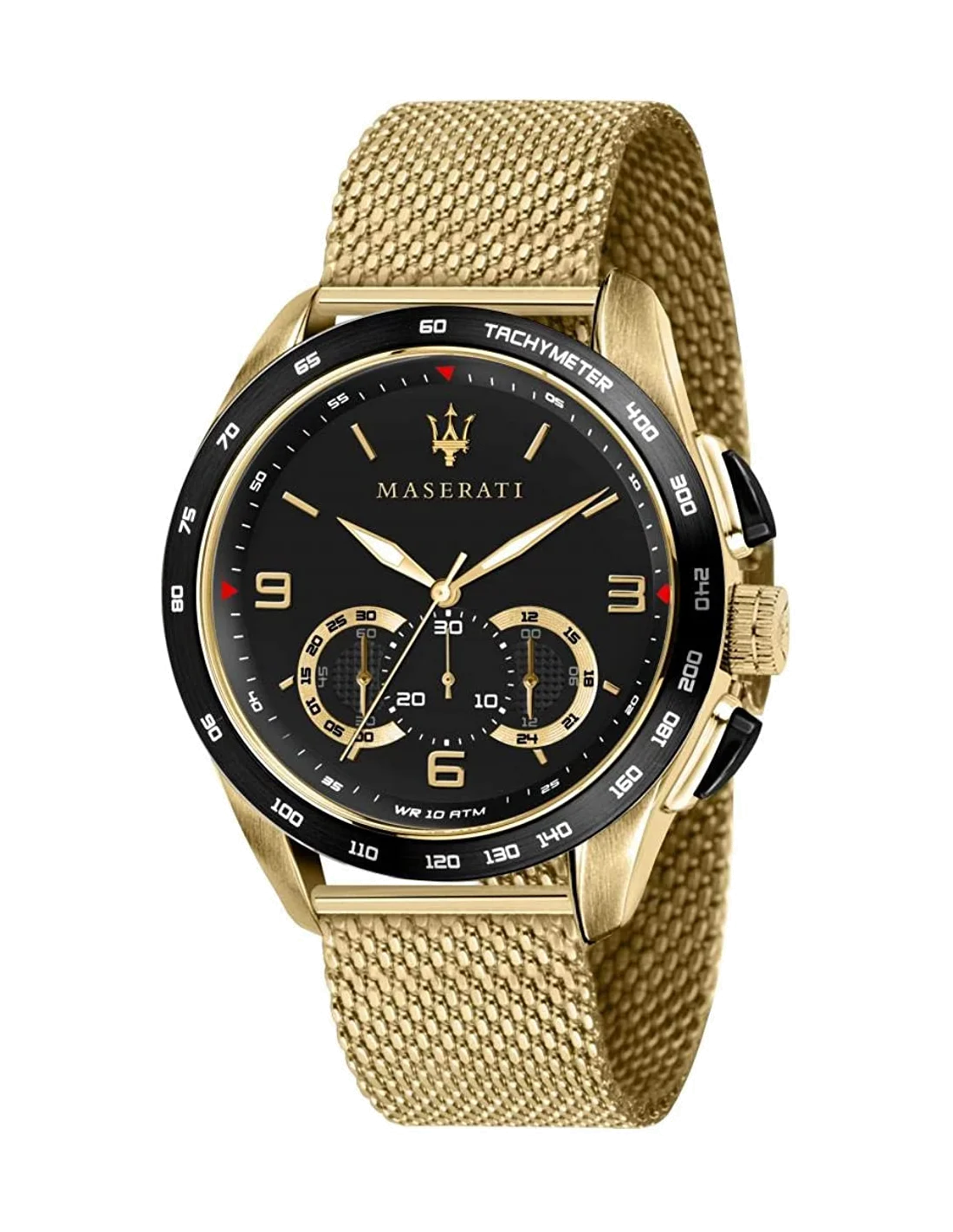 Montre Homme Maserati Traguardo R8873612010, Cadran Noir, Boîtier et Bracelet Maille Milanaise Or