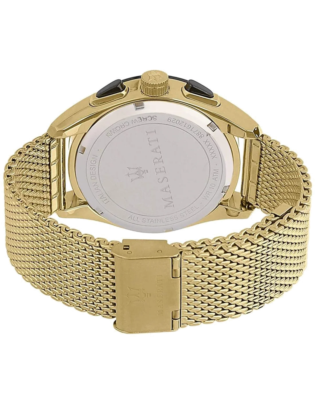Montre Homme Maserati Traguardo R8873612010, Cadran Noir, Boîtier et Bracelet Maille Milanaise Or vue 3