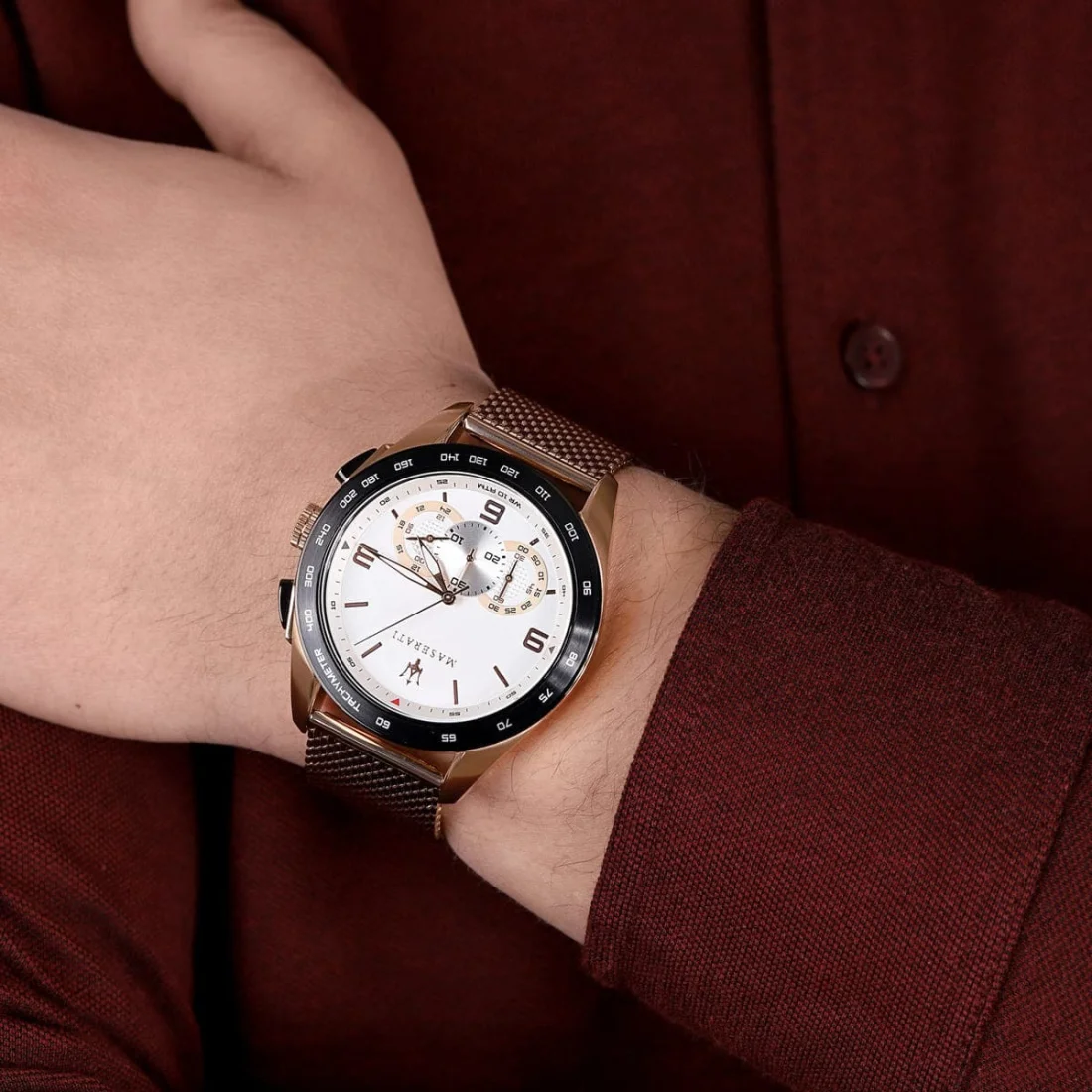 Montre Homme Maserati Traguardo R8873612011 - Boîtier et Bracelet Maille Milanaise Or Rose vue 4