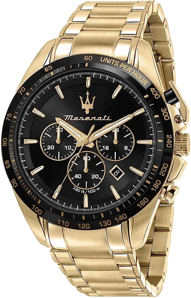 Maserati Traguardo R8873612041 - Chronographe Homme Cadran Noir et Bracelet Or Acier