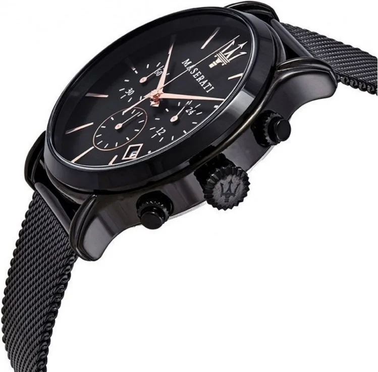 Montre Homme Maserati Epoca R8873618006 - Boîtier et bracelet acier noir, maille milanaise vue 2