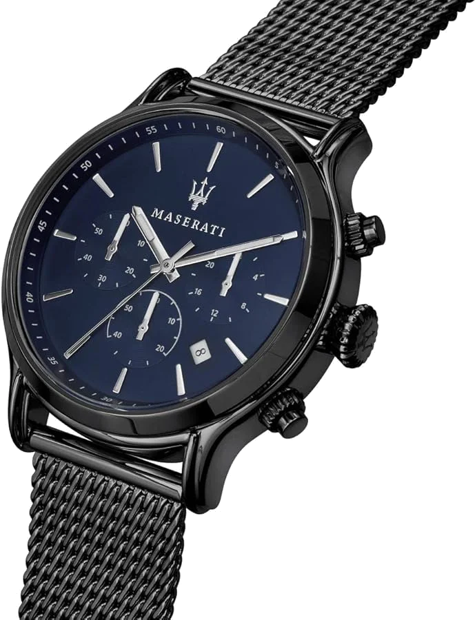 Montre Homme Maserati Epoca R8873618008 Cadran Bleu Bracelet Maille Milanaise Noir vue 2