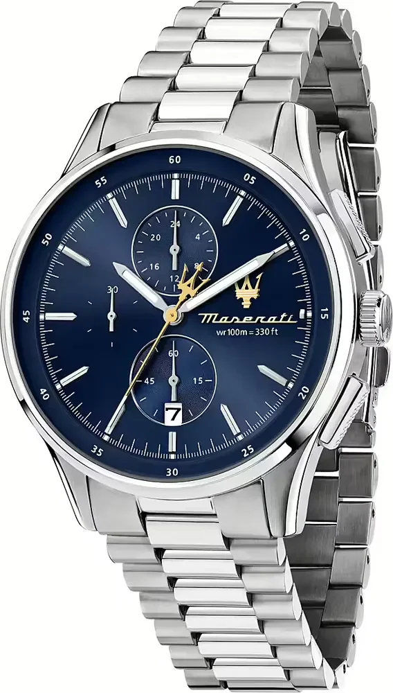 Montre Homme Maserati R8873624004 - Chronographe Acier Argenté Cadran Bleu Soleillé