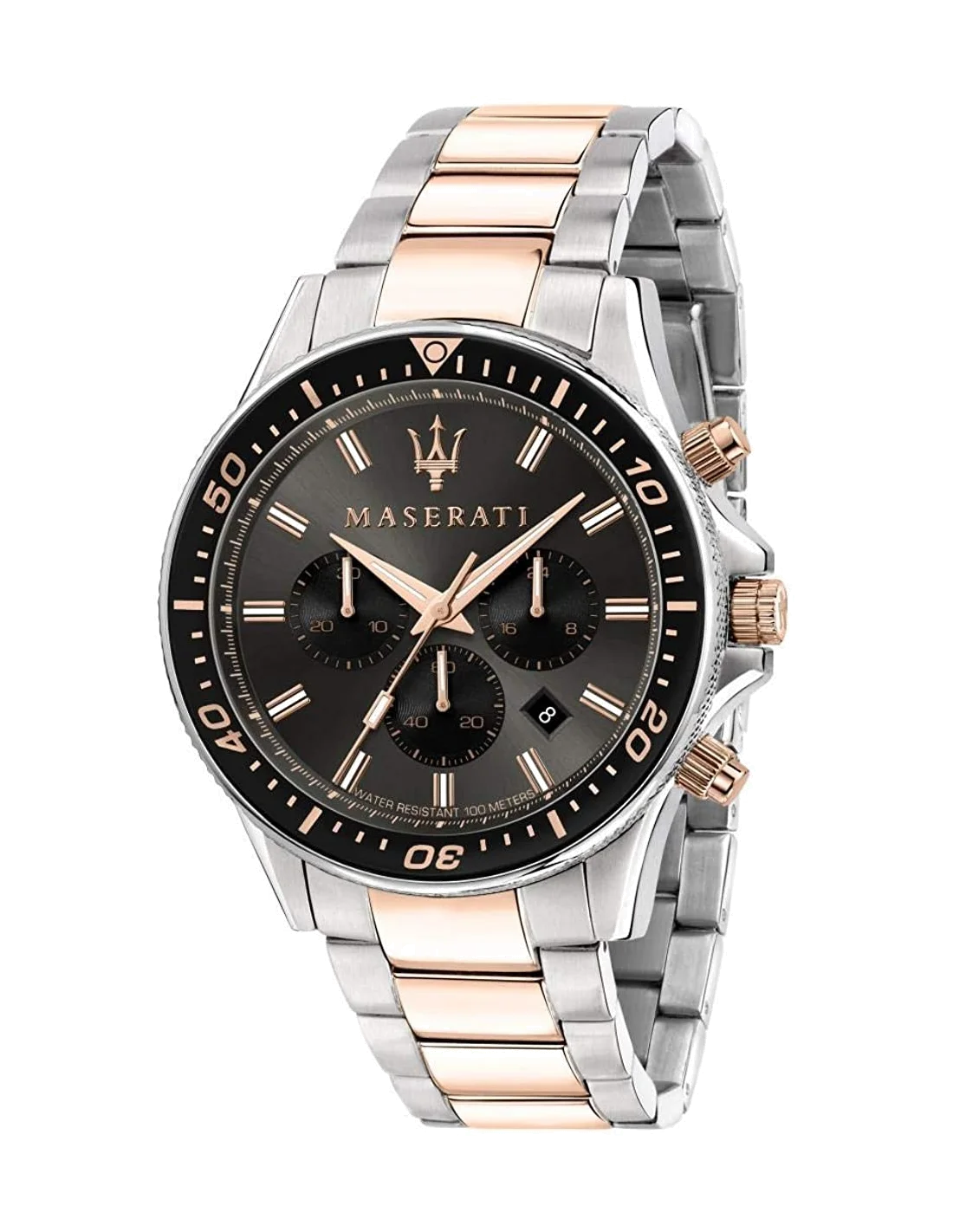 Montre Homme Maserati Sfida R8873640002 - Boîtier acier argent, cadran noir, détails or rose