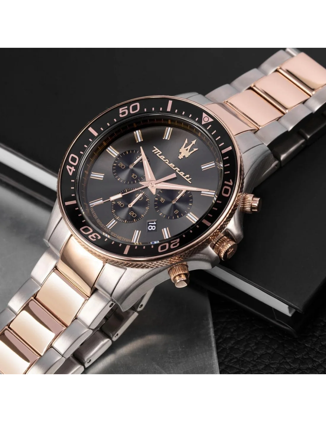 Montre Homme Maserati Sfida R8873640002 - Boîtier acier argent, cadran noir, détails or rose vue 3