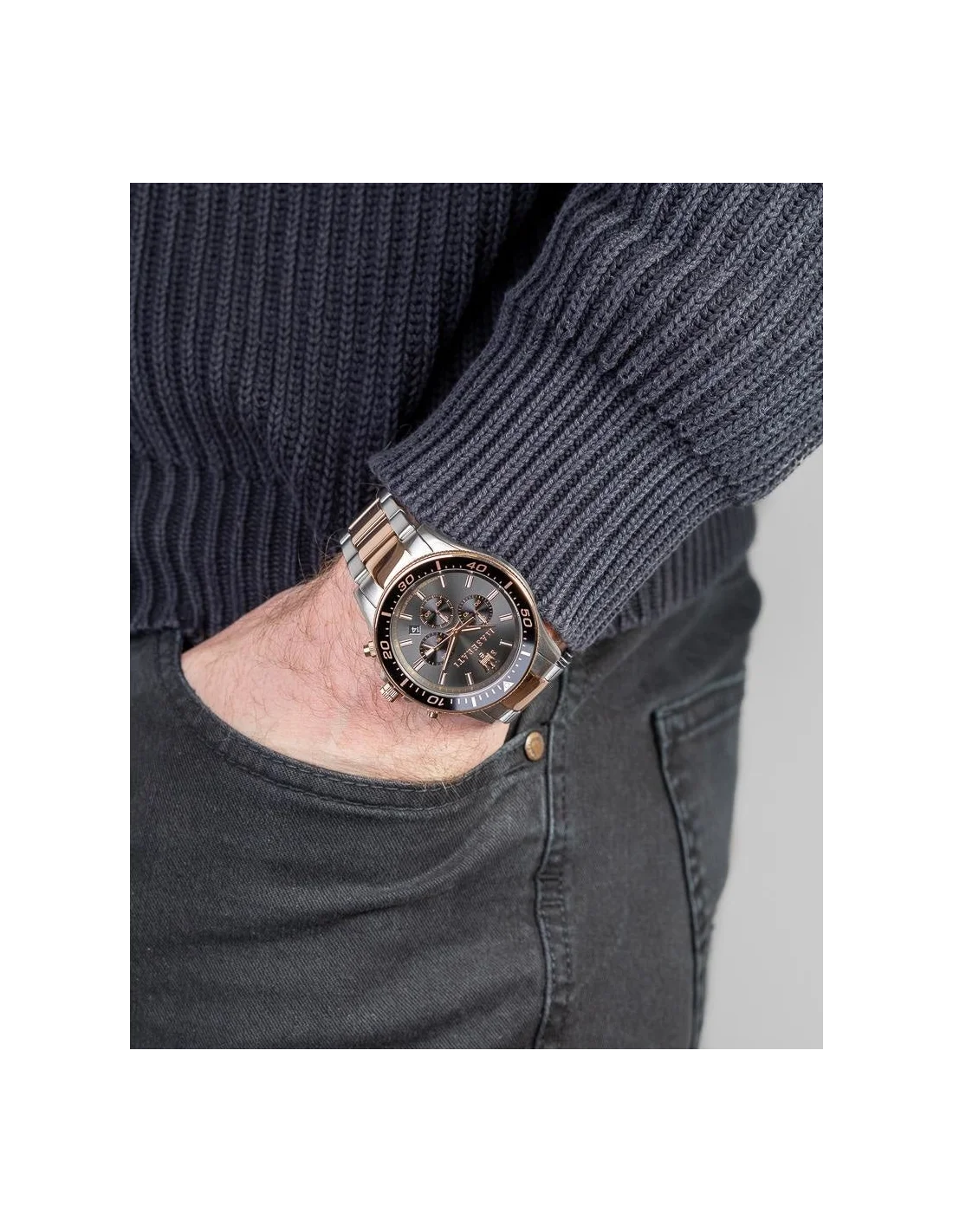 Montre Homme Maserati Sfida R8873640002 - Boîtier acier argent, cadran noir, détails or rose vue 4