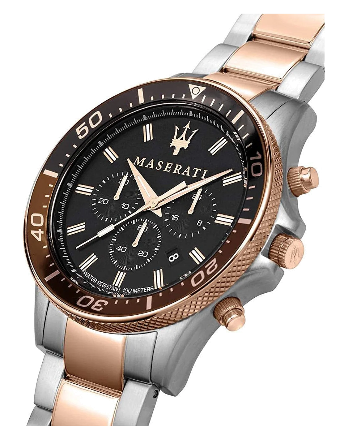 Montre Homme Maserati Sfida R8873640009 - Cadran Noir 44mm, Bracelet Acier Bicolore Argent/Or Rose vue 2