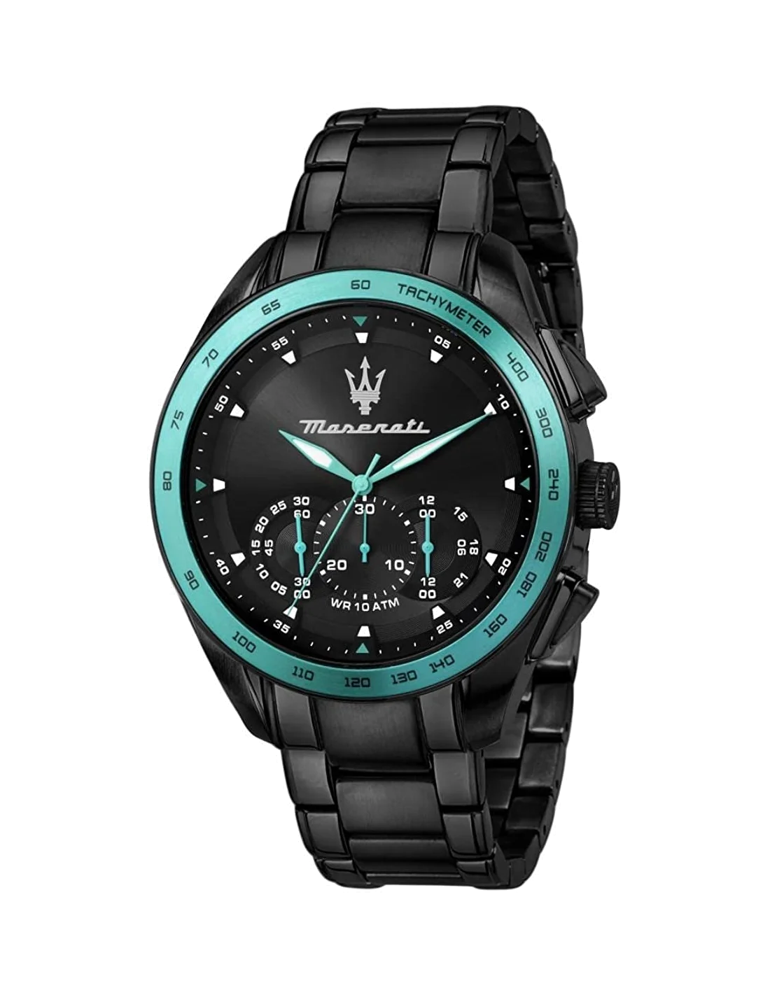 Montre Maserati Traguardo Aqua Edition Homme - Boîtier acier noir, détails turquoise - Réf. R8873644002