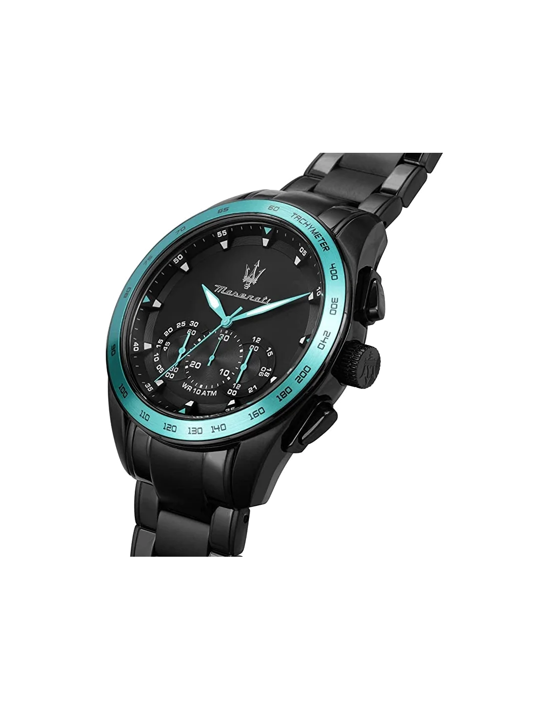 Montre Maserati Traguardo Aqua Edition Homme - Boîtier acier noir, détails turquoise - Réf. R8873644002 vue 2