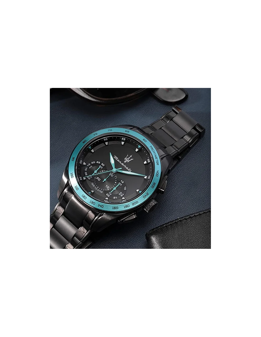 Montre Maserati Traguardo Aqua Edition Homme - Boîtier acier noir, détails turquoise - Réf. R8873644002 vue 5