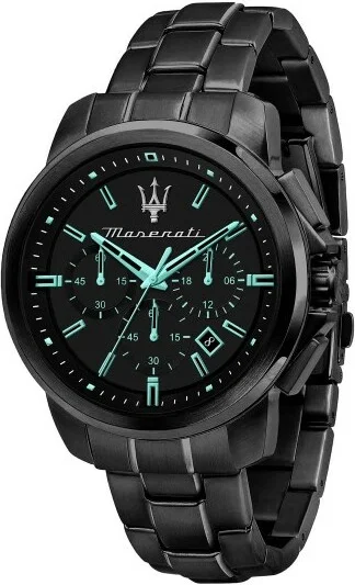 Montre Homme Maserati Successo Aqua Edition R8873644003 - Boîtier Acier Noir, Cadran Noir et Accents Turquoise