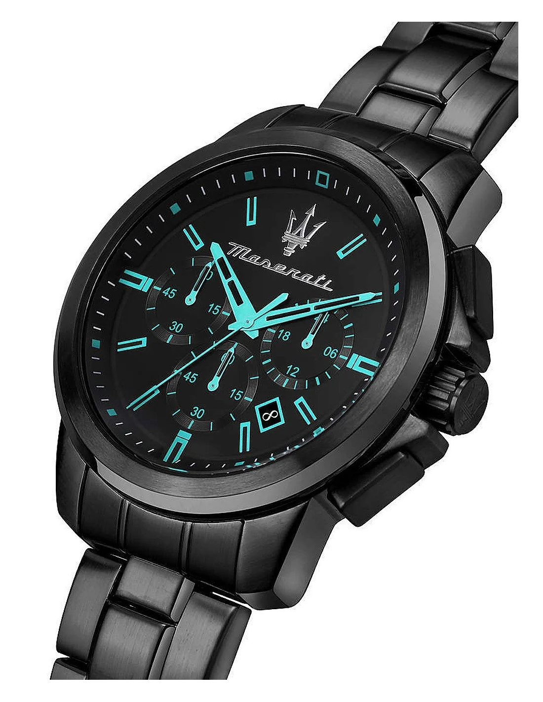 Montre Homme Maserati Successo Aqua Edition R8873644003 - Boîtier Acier Noir, Cadran Noir et Accents Turquoise vue 2