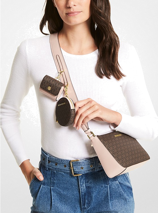 Petit sac Michael Kors à épaule Jet Set Travel à logo et à pochettes - Marron - Rose vue 3