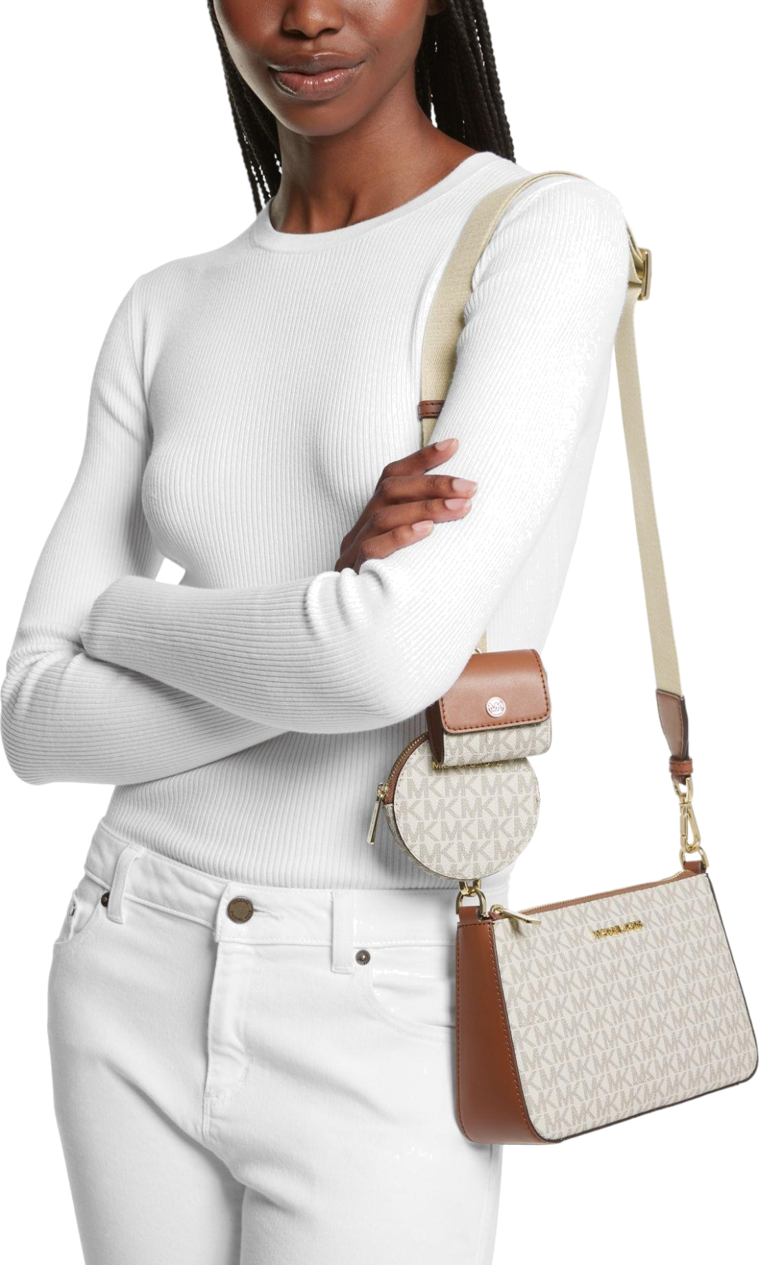 Petit sac Michael Kors à épaule Jet Set Travel à logo et à pochettes - Blanc - Marron vue 4