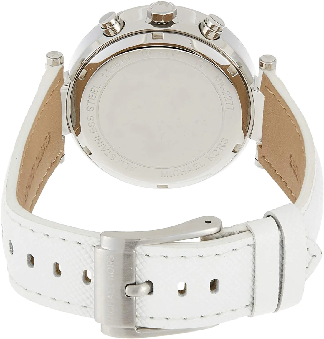 Montre Femme Michael Kors MK2277 - Cadran Blanc, Bracelet Cuir Blanc, Lunette Cristaux vue 3