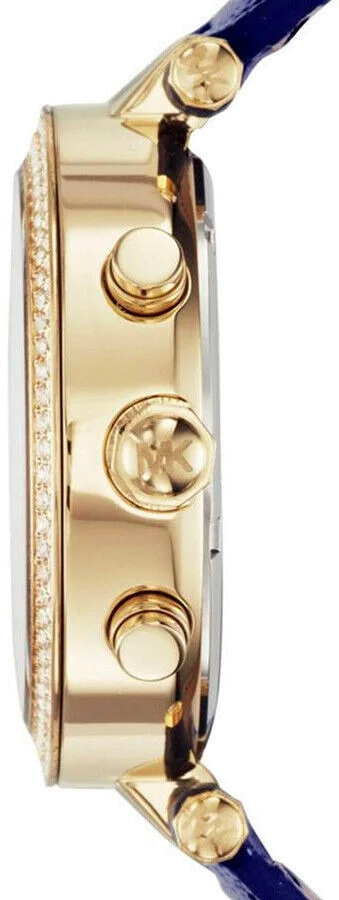 Montre Femme Michael Kors MK2280 Chronographe Acier Doré & Cadran Doré sur Bracelet Cuir Bleu Marine vue 2