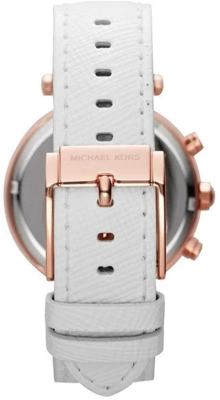 Montre Femme Michael Kors MK2281 Parker - Chronographe Or Rose, Cadran Blanc et Bracelet Cuir Blanc vue 3