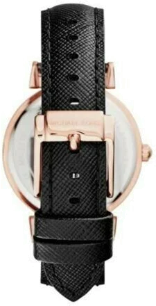 Montre Michael Kors Catlin MK2376 pour Femme - Cadran Fuchsia, Boîtier Or Rose, Bracelet Cuir Noir vue 3