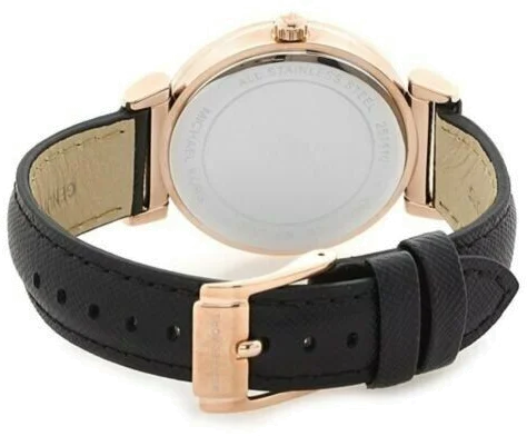 Montre Michael Kors Catlin MK2376 pour Femme - Cadran Fuchsia, Boîtier Or Rose, Bracelet Cuir Noir vue 4