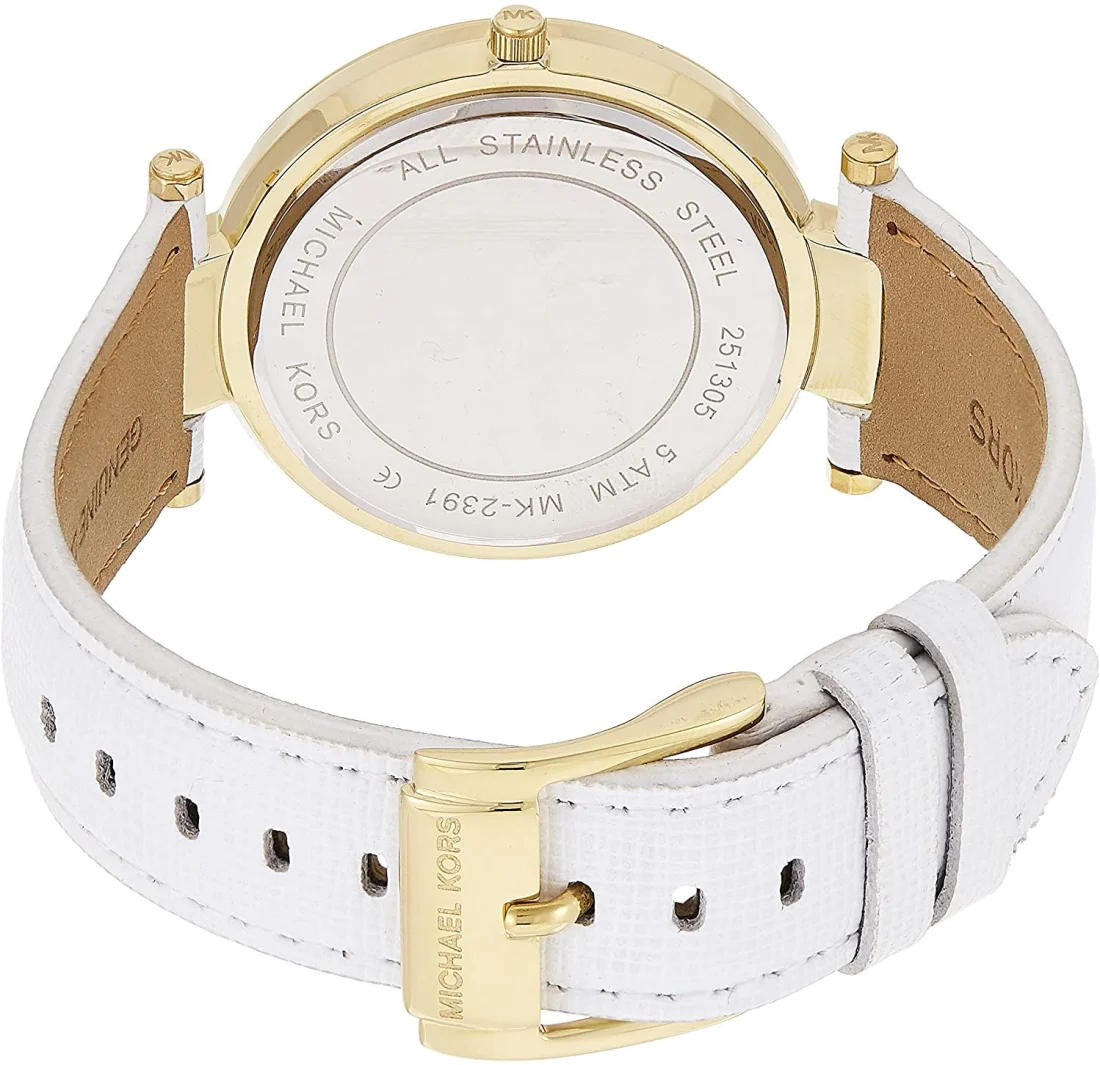 Montre Michael Kors Darci MK2391 - Cadran doré, bracelet cuir blanc pour femme vue 3