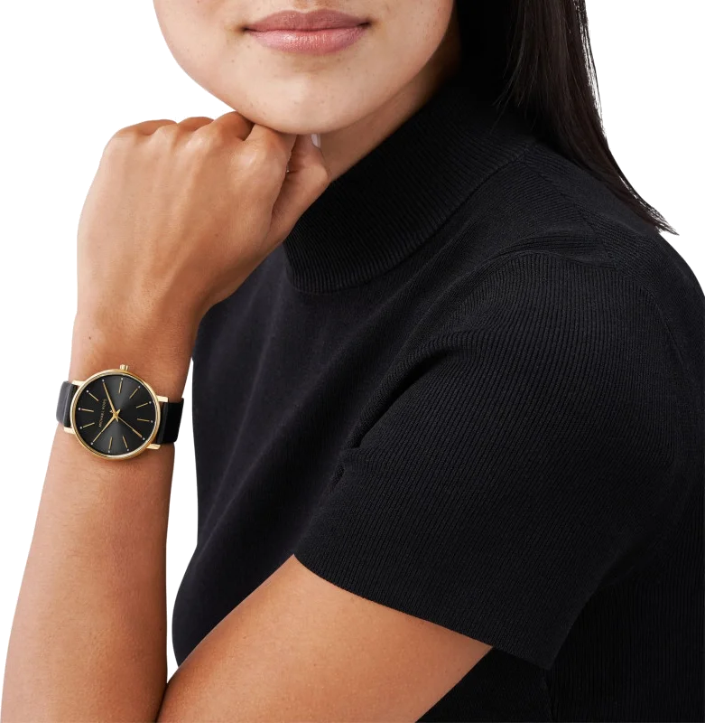 Montre Femme Michael Kors Pyper MK2747 - Cadran Noir, Boîtier Or, Bracelet Cuir Noir vue 4